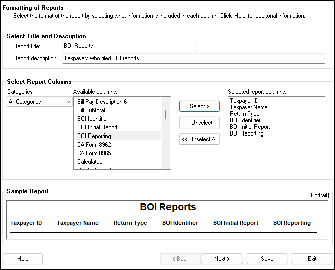 Image of BOI report editor